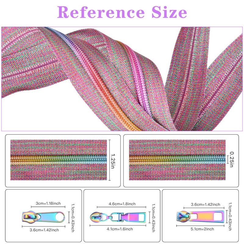 Elesunory #5 Zippers for Sewing, 9.84 Yards Nylon Coil Rainbow Zipper Tape by The Yard with 12Pcs 3 Style of Rainbow Zipper Pull, Heavy Duty Zipper for DIY Tailor Sewing Crafts - Image 5